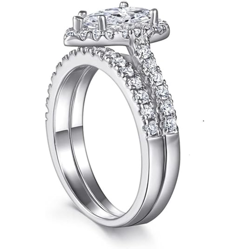 14K White Gold 1.5 CT Pear Shaped Moissanite Personalized Engraving Engagement Ring