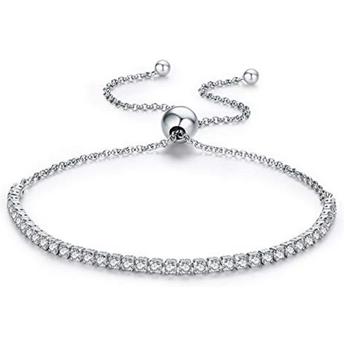 10K White Gold Cubic Zirconia Bead Single Chain Anklet
