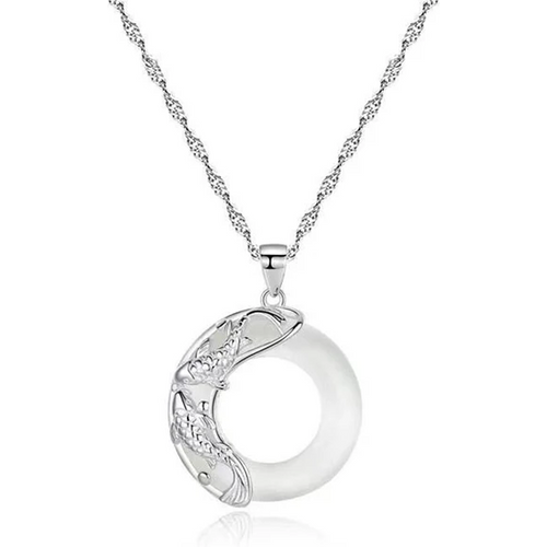 Sterling Silver Buddha Stones White Jade Koi Lucky Necklace