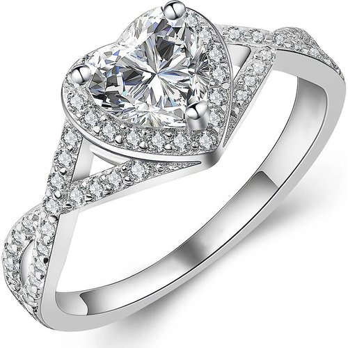 14K White Gold Heart Moissanite Wedding Ring For Women