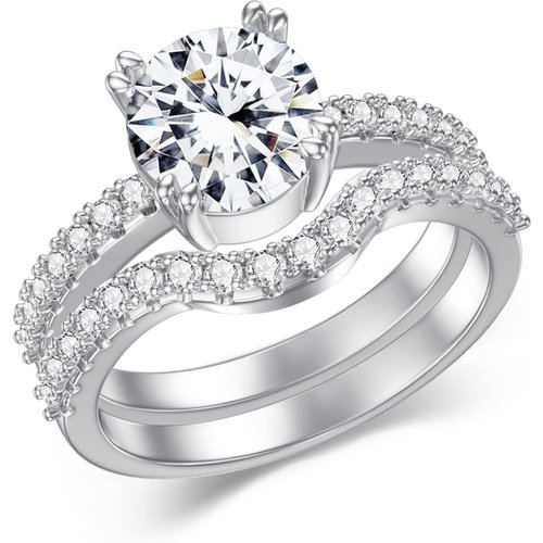 14K White Gold Round Cut Lab Created Diamond & Moissanite Custom Ring 3EX IGI Certified