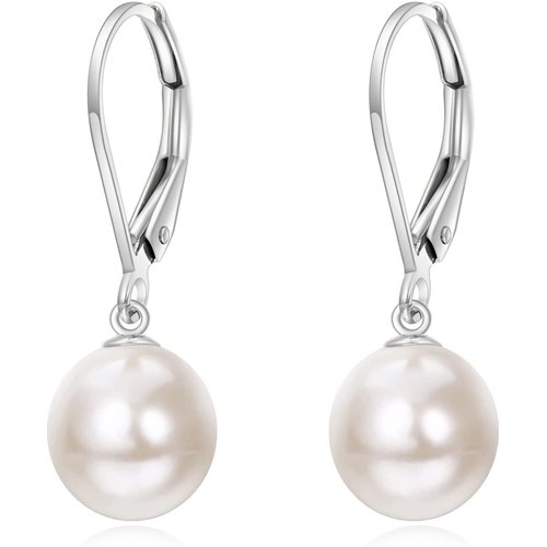 14K White Gold Circular Shaped Pearl Drop Earrings