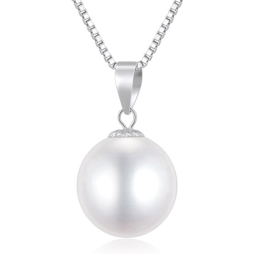14K White Gold Circular Shaped Pearl Spherical Pendant Necklace