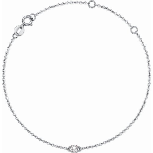 14K White Gold Circular Cubic Zirconia Thin Cable Chain Bracelet