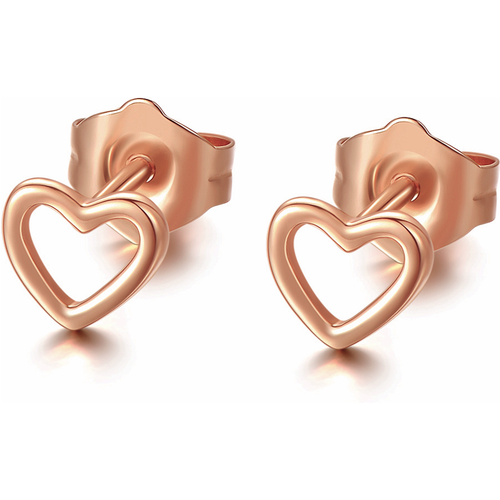 14K Rose Gold Heart Stud Earrings For Women Mom