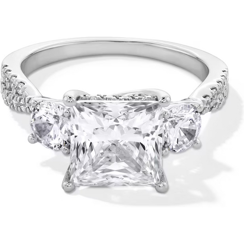 14K White Gold 1.5 to 4 CT.T.W. Princess Cut Lab Created Diamond Three Stone Engagement Band D-VVS1 IGI Certified
