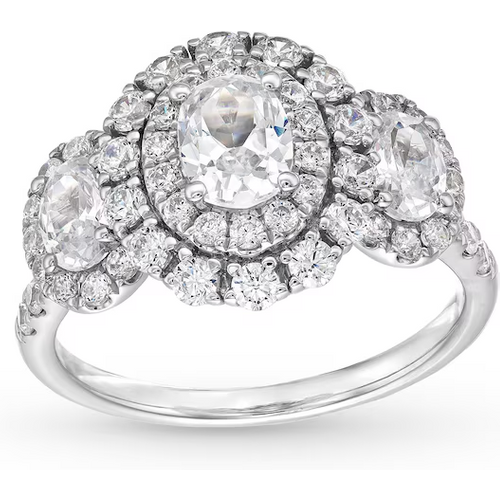 14K White Gold 2 to 4.5 CT.T.W. Oval & Round Lab Created Diamond Double Frame Engagement Band D-VVS1 3EX IGI Certified