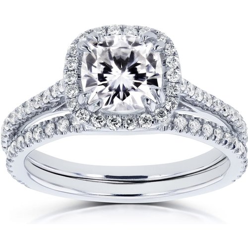 14K White Gold 2 CT Princess Cut Moissanite Personalized Engraving Wedding Ring