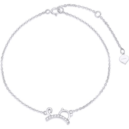 14K White Gold Diamond Cat Charm Bracelet