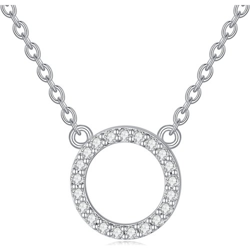 Sterling Silver Diamond Round Necklace for Women