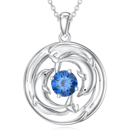 14K White Gold Cubic Zirconia Dolphin Pendant Necklace