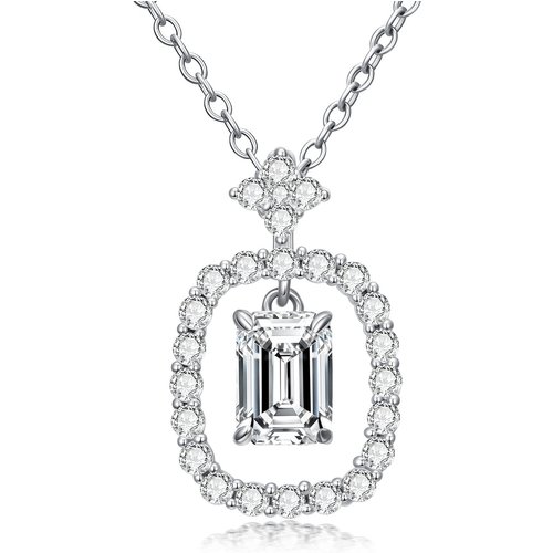 14K White Gold Emerald Cut Moissanite Pendant Necklace