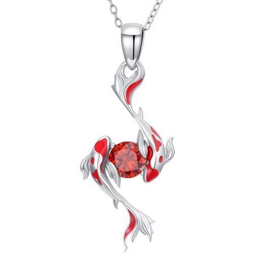 14K White Gold Cubic Zirconia Fish Pendant Necklace