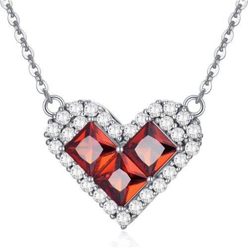 14K White Gold Garnet Heart Pendant Necklace