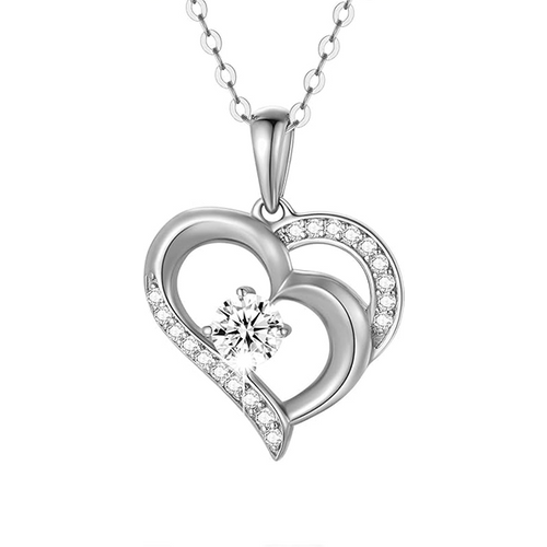 14K White Gold Cubic Zirconia Heart Metal Choker Necklace