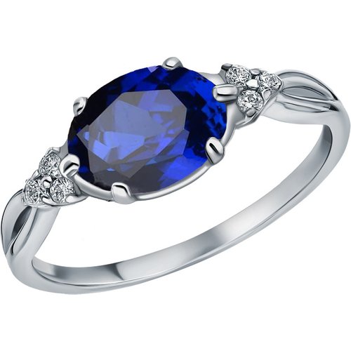 14K White Gold Moissanite & Lab Created Sapphire Wedding Ring