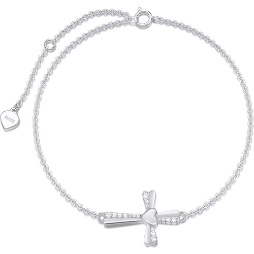 14K White Gold Moissanite Cross Charm Bracelet