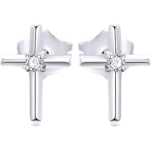 14K White Gold Moissanite Cross Stud Earrings