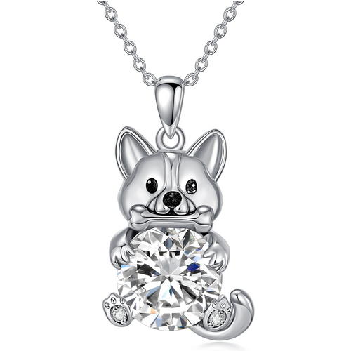 14K White Gold Moissanite Dog Pendant Necklace