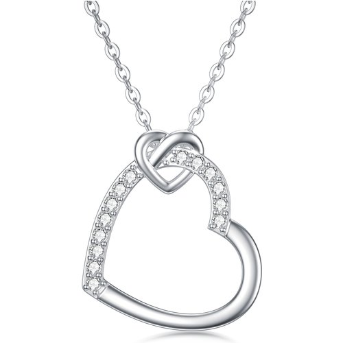 14K White Gold Heart Moissanite Pendant Necklace For Women Best Friends