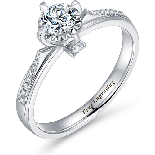 14K White Gold Round Cut Moissanite Engagement Ring