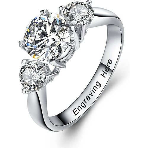 14K White Gold Moissanite Personalized Engraving Ring