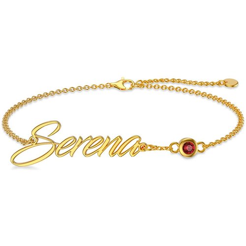 14K Gold Personalized Birthstone Classic Name Bracelet Nameplate Jewelry For Women