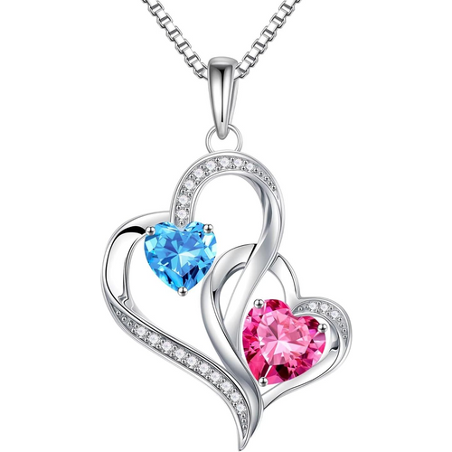 14K White Gold Cubic Zirconia Personalized Birthstone Heart Pendant Necklace