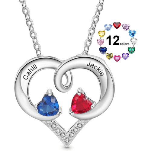 14K White Gold Personalized Birthstone Name Heart Pendant Necklace