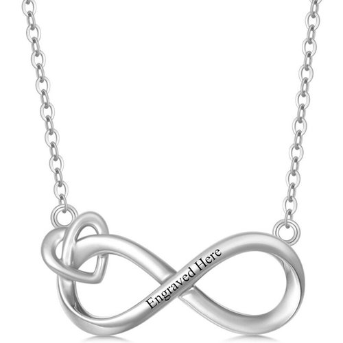 14K White Gold & Personalized Engraving Infinite Symbol Pendant Necklace