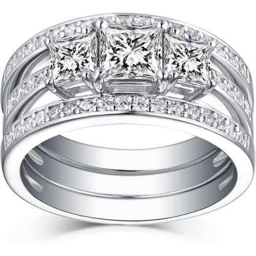 14K White Gold 1 CT Princess Cut Moissanite Bridal Set