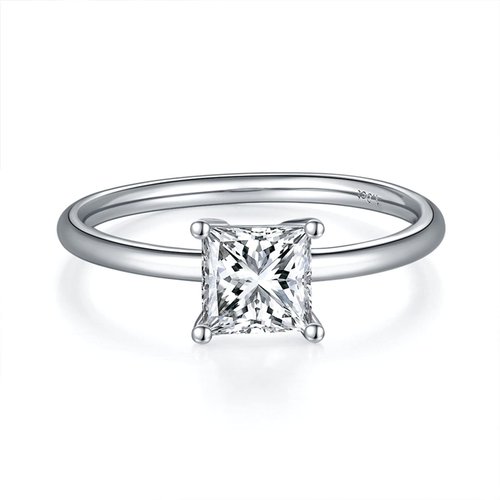 14K White Gold Princess-square Shaped Moissanite Personalized Engraving Ring