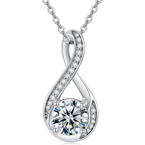 14K White Gold Round Moissanite Infinity Symbol Pendant Necklace