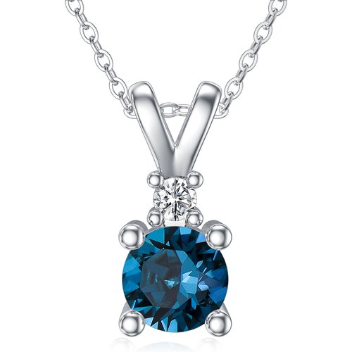 14K White Gold Round Moissanite With Topaz Round Pendant Necklace For Women