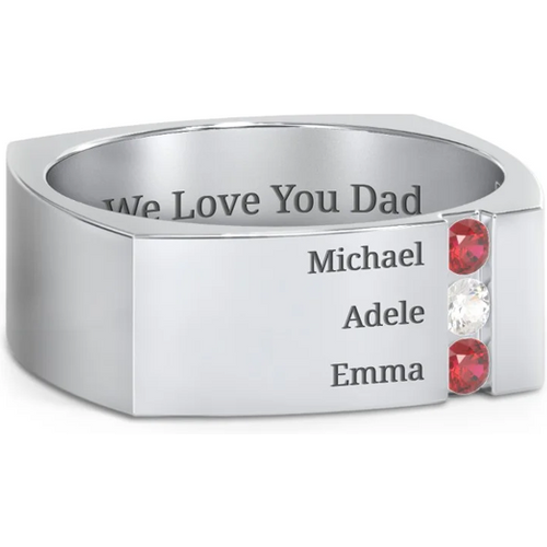 14K White Gold Round Cubic Zirconia Personalized Birthstone & Engraving Birthstone Ring For Women