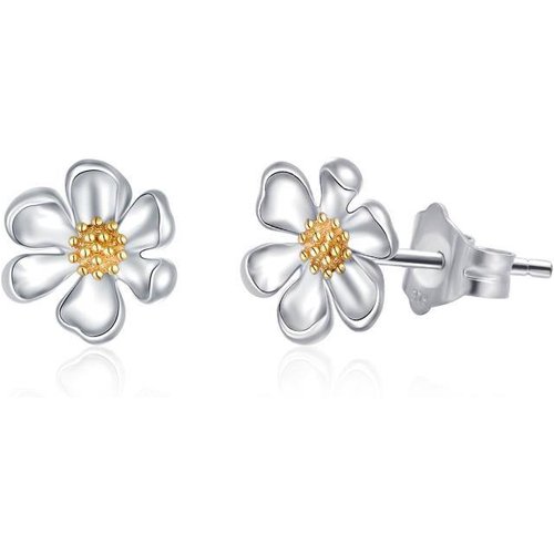 9K Gold Two Tone Daisy Stud Earrings For Women