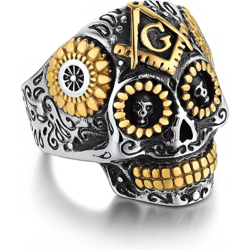 Sterling Silver Two-tone Freemason Signet Ring for Men