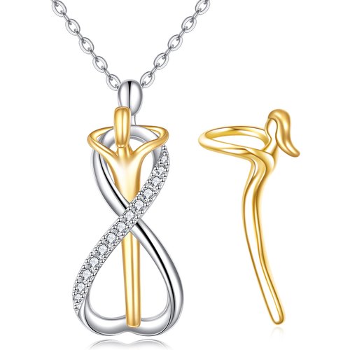 14K White Gold & Yellow Gold Hug Pendant Necklace