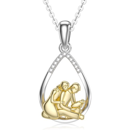 14K Gold Two-Tone Moissanite Parents & Children Pendant Necklace For Mom