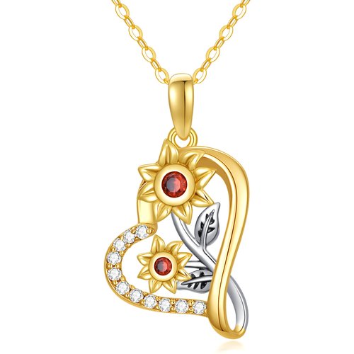 14K Gold Two-Tone Moissanite Sunflower With Heart Pendant Necklace For Women