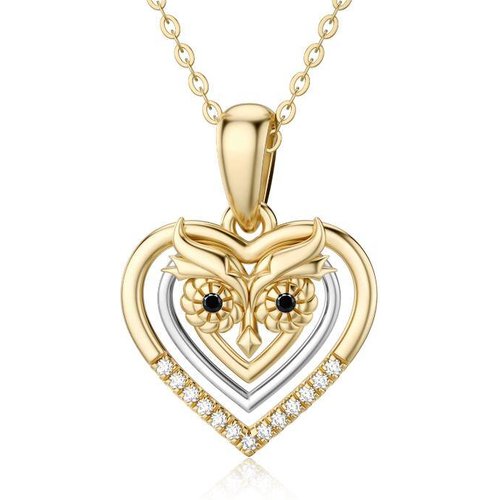 14K Two-Tone Owl & Heart Pendant Necklace For Women