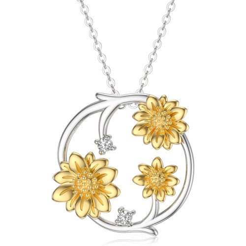 14K Gold Sunflower Pendant Necklace For Her