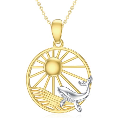 14K White Gold & Yellow Gold Whale Pendant Necklace For Women Best Friend