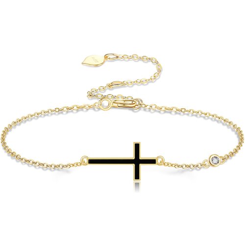14K Yellow Gold Agate Cross Charm Bracelet
