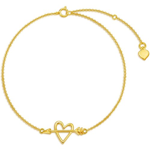 14K Yellow Gold Arrow & Heart Cupid Arrow Bacelet For Women