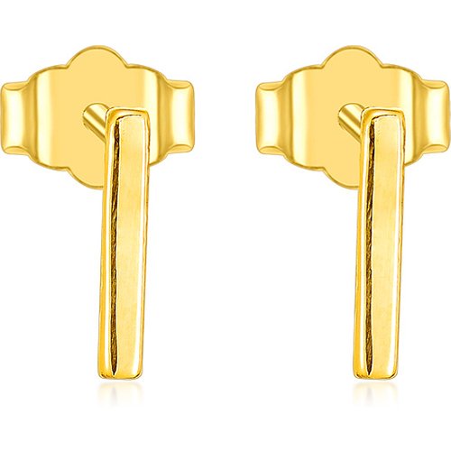 14K Yellow Gold Bar Stud Earrings