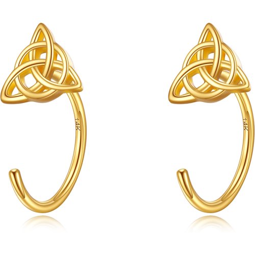 14K Yellow Gold Celtic Knot & Triangle Drop Earrings