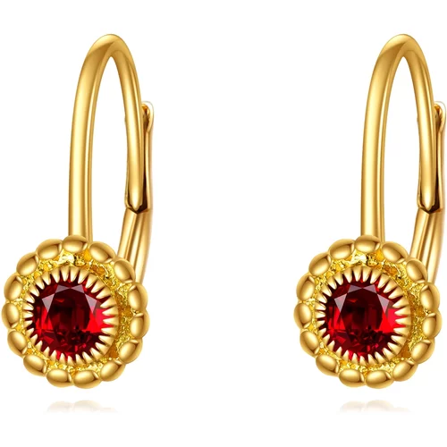 14K Yellow Gold Circular Cubic Zirconia Bead Lever-back Earrings