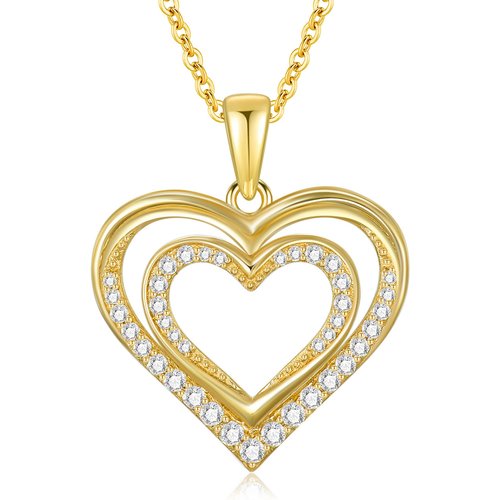 14K Yellow Gold Circular Cubic Zirconia Heart Pendant Necklace