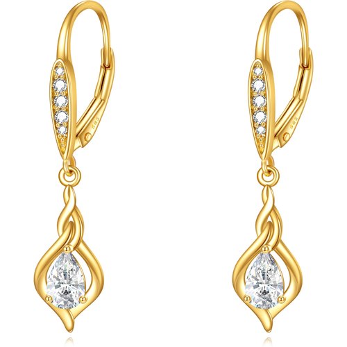 14K Yellow Gold Circular Moissanite Lever-back Earrings
